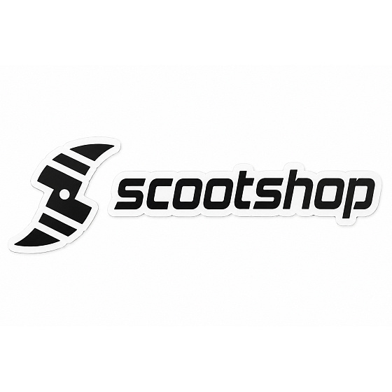 Small black Scootshop stickers