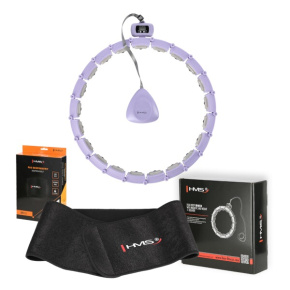 Set of HMS HHM14 massage hula hoop with weights and counter and BR163 slimming belt purple