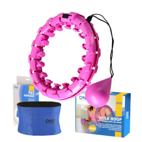 Set of massage hula hoop ONE Fitness OHA01 with weights and slimming belt BR125 purple