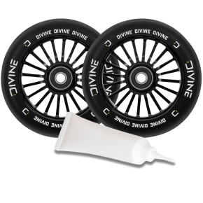 Set of 2 Divine 110 mm Turbo black wheels + Divine oil for bearings