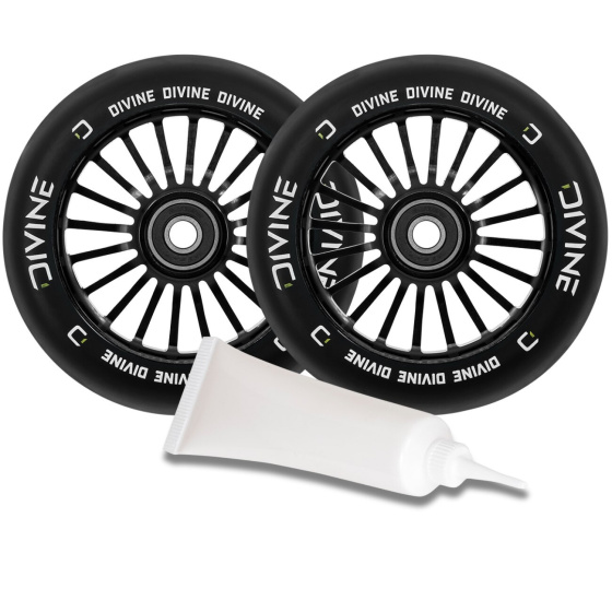 Set of 2 Divine 110 mm Turbo black wheels + Divine oil for bearings