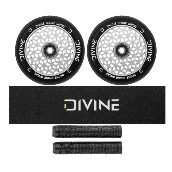 Set of 2 Divine 110 mm Light Core wheels silver + Divine griptape + Divine grips