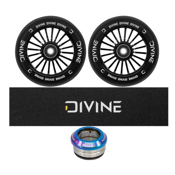 Set of 2 Divine 110 mm Turbo black wheels + Divine griptape + Divine headset