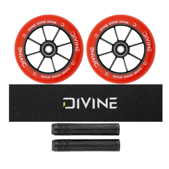 Set of 2 Divine 110 mm Spoked Wheels Red + Divine Griptape + Divine Grips