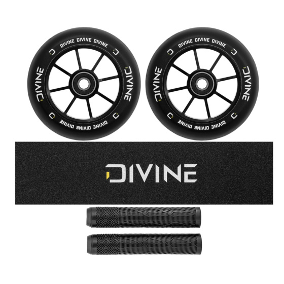 Set of 2 Divine 120 mm Spoked Wheels Black + Divine Griptape + Divine Grips