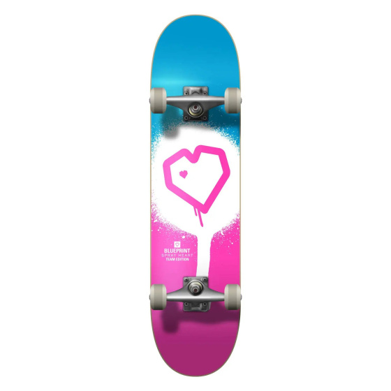 Blueprint Spray Heart V2 Skateboard Complete (7.25"|Pink/White/Blue)