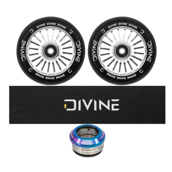 Set of 2 Divine 110 mm Turbo silver wheels + Divine griptape + Divine headset