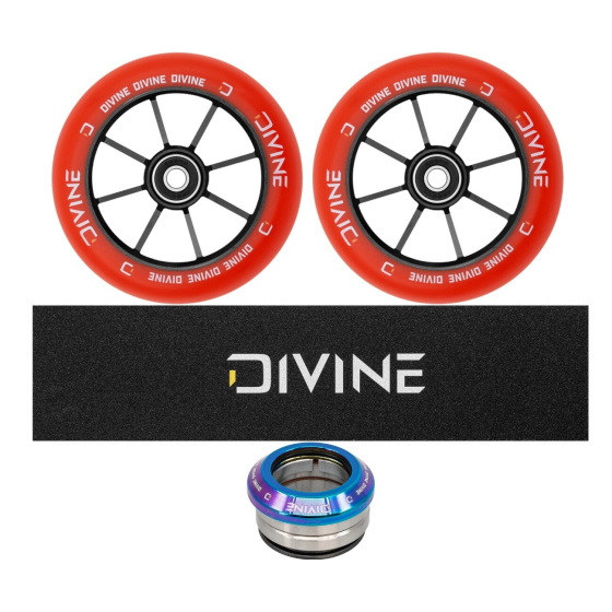 Set of 2 Divine 110 mm Spoked Wheels Red + Divine Griptape + Divine Headset