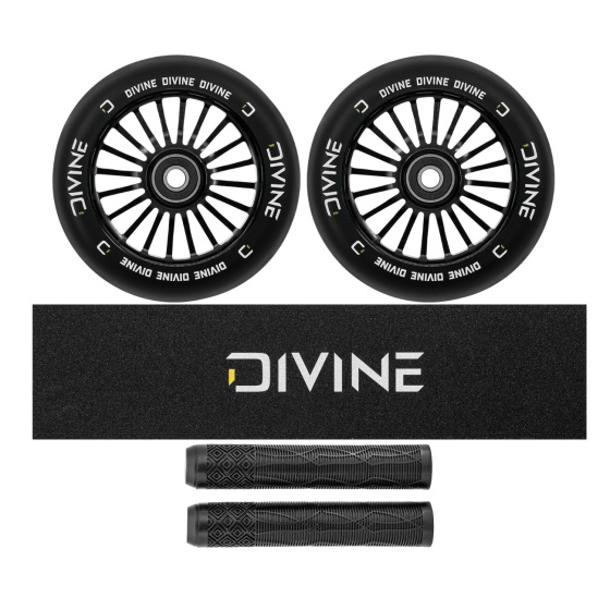 Set of 2 Divine 110 mm Turbo black wheels + Divine griptape + Divine grips