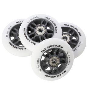 NILS Extreme PU 90x24 82A matt wheels with ABEC 9 bearings, white, 4 pcs