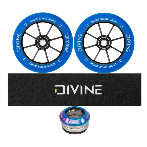 Set of 2 Divine 110 mm Spoked blue wheels + Divine griptape + Divine headset