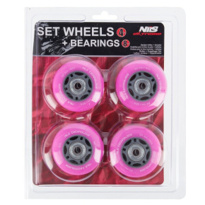 PU wheels with bearings NILS EXTREME 64x24mm ABEC 7 pink