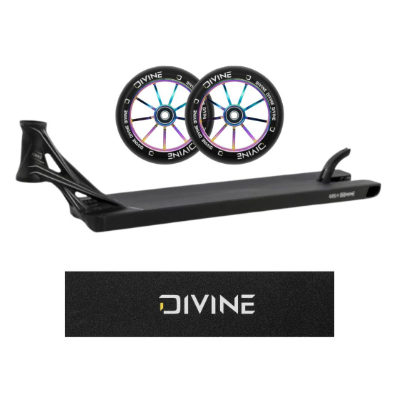 Set Ethic Lindworm V4 Deck 580 mm Black + 2pcs Divine 110 mm Spoked Neochrome Wheels + Divine Logo Griptape