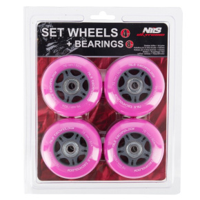 PU wheels with bearings NILS EXTREME 76x24mm ABEC 7 pink