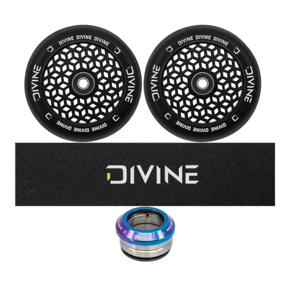Set of 2 Divine 110 mm Light black wheels + Divine griptape + Divine headset