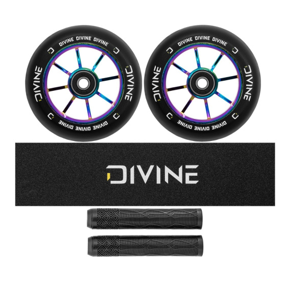 Set of 2 Divine 110 mm Spoked Rainbow wheels + Divine griptape + Divine grips