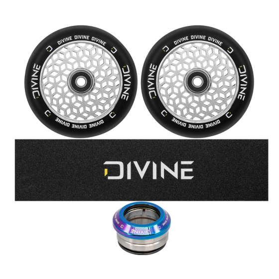 Set of 2 Divine 110 mm Light silver wheels + Divine griptape + Divine headset