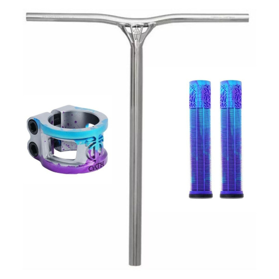 Set Handlebars Triad Extortion V2 670 mm Brushed Raw + Grips Oath Bermuda + Clamp Oath Cage