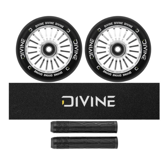 Set of 2 Divine 110 mm Turbo silver wheels + Divine griptape + Divine grips