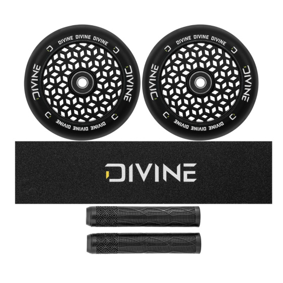 Set of 2 Divine 110 mm Light Core black wheels + Divine griptape + Divine grips
