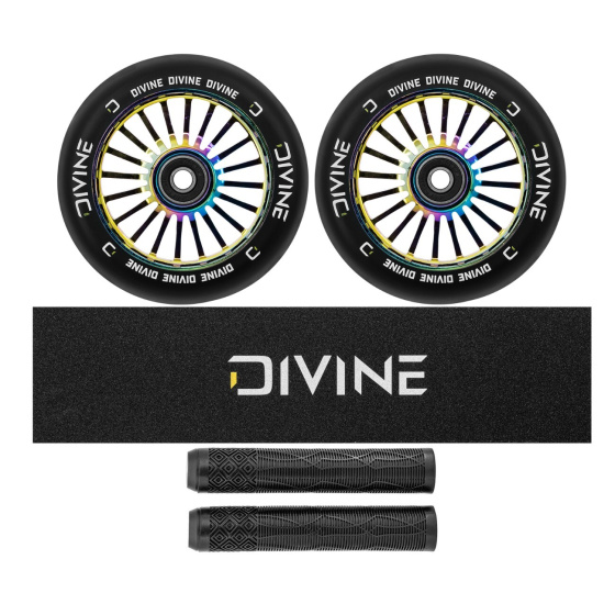 Set of 2 Divine 110 mm Turbo wheels neochrome + Divine griptape + Divine grips