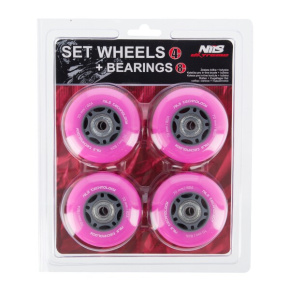PU wheels with bearings NILS EXTREME 70x24mm ABEC 7 pink