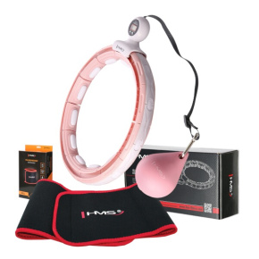 Set of HMS HHM15 massage hula hoop with weights, magnets and counter and BR163 slimming belt pink
